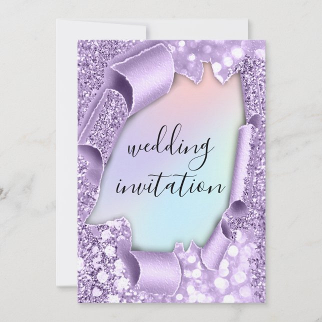 Hochzeitlicher 3D-Effekt Eleganter Violett-Hologra Einladung (Vorderseite)