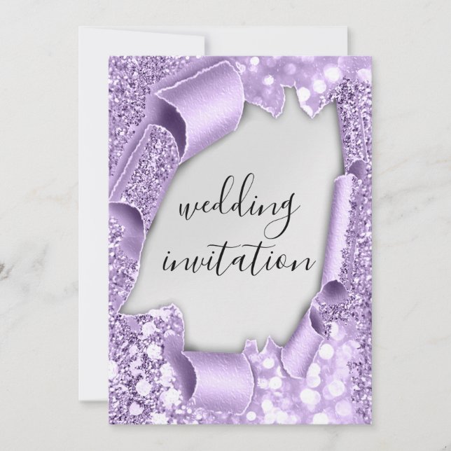 Hochzeitlicher 3D-Effekt Eleganter Violett Silbern Einladung (Vorderseite)