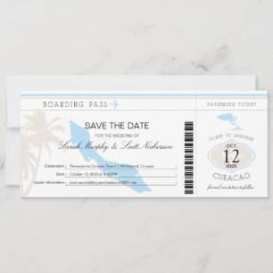 Hochzeitlicher Boarding Pass auf Curacao Save The Date