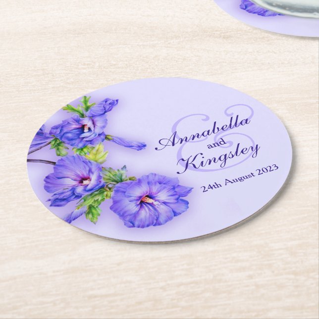 Hochzeitlicher Hibiskus Blau-Aquarellpapier-Unters Runder Pappuntersetzer (Angewinkelt)