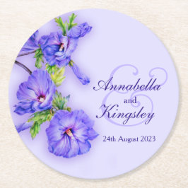 Hochzeitlicher Hibiskus Blau-Aquarellpapier-Unters Runder Pappuntersetzer
