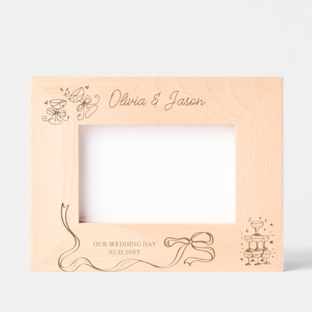 Hochzeitlicher Personalisierter Name Bow Champagne Geätzte Rahmen (Vorderseite)