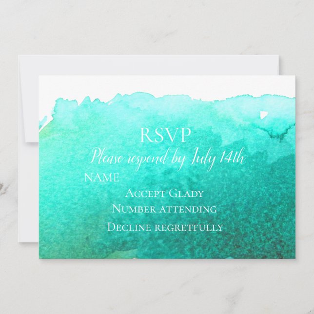 Hochzeitlicher RSVP aquamariner Strand Einladung (Vorderseite)