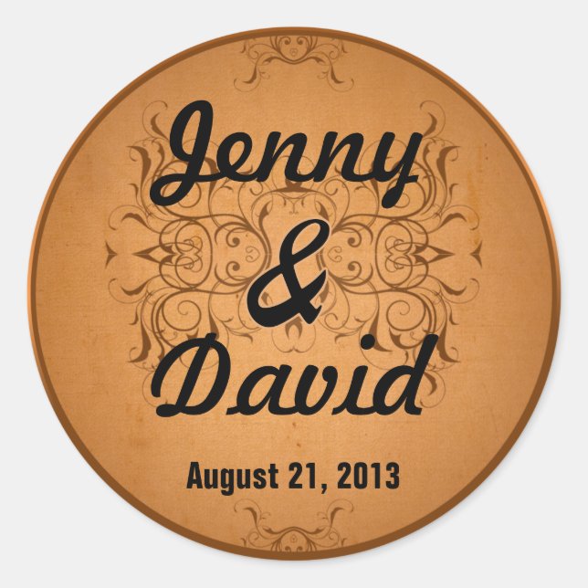 Hochzeitlicher Umschlag Aufkleber (Vintages Kupfer (Vorderseite)