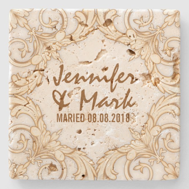 Hochzeitlicher Untersetzer Beige Töne Vintager Blu (Vorderseite)