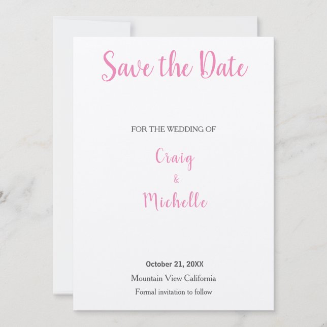Hochzeitliches Berufliches klassisches Rosa Minima Save The Date (Vorderseite)