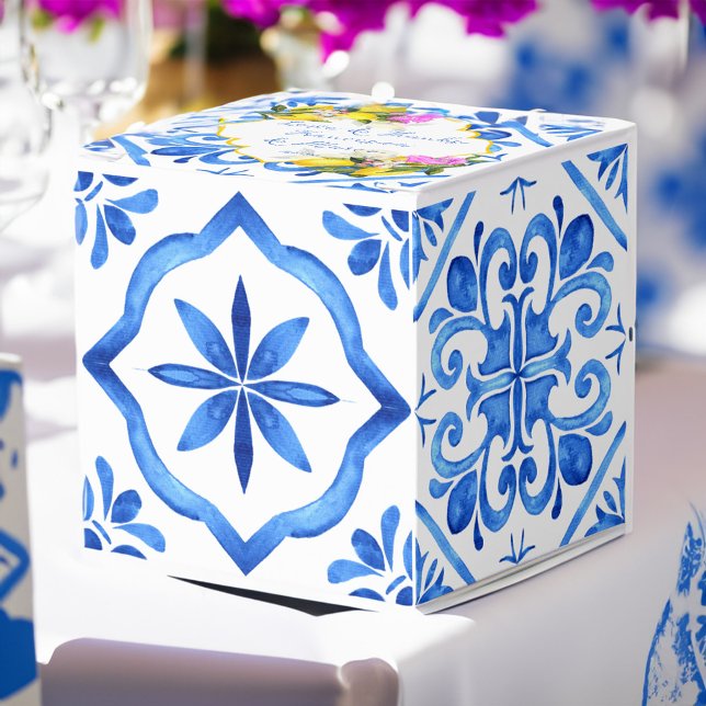 Hochzeitliches Brautparty bevorzugt blaue Fliesenl Geschenkschachtel (Wedding bridal shower favors blue tiles lemons favor box)