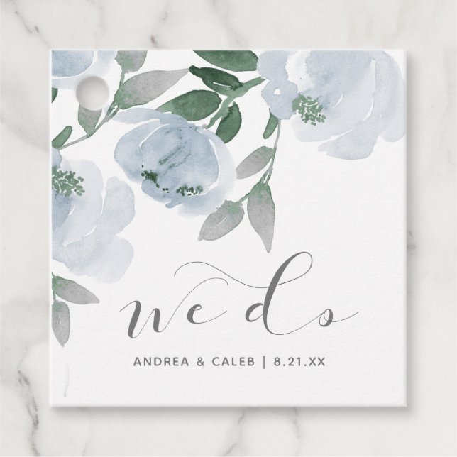 Hochzeitliches Brautparty Dusty Blue Watercolor Fl Geschenkanhänger (Vorderseite)