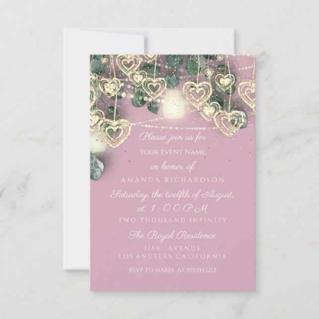 Hochzeitliches Brautparty Rustikal Rosa Süße 16. Einladung (Vorderseite)