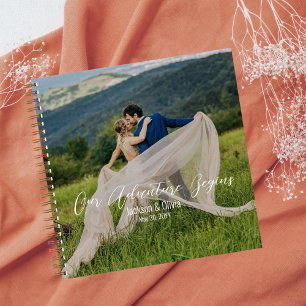 Hochzeitliches Foto, elegantes Gold und weiße Schr Notizbuch