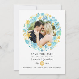 Hochzeitliches Foto in Blau und Gelb Meer Save The Date