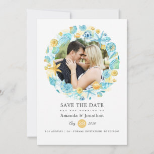 Hochzeitliches Foto in Blau und Gelb Meer Save The Date