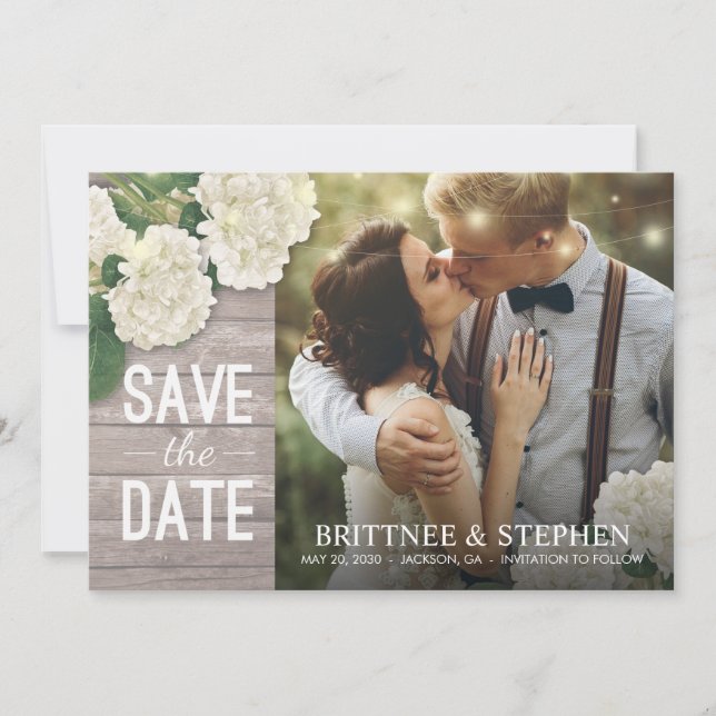 Hochzeitliches Foto Save the Date Hydrangeas Light (Vorderseite)