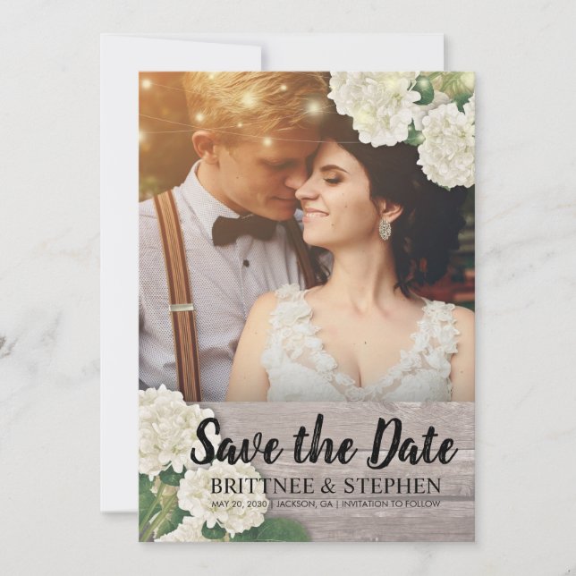 Hochzeitliches Foto Save the Date Hydrangeas Light (Vorderseite)
