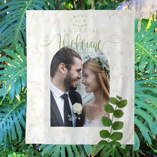Hochzeitliches Grün-Chic-Foto Wandteppich (Chic Green Wedding Tapestry Design.)