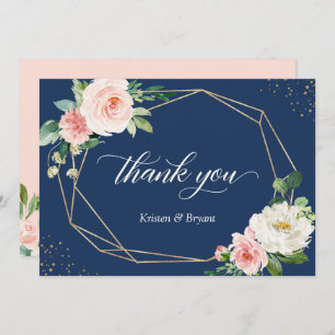 Hochzeitliches Hochzeitsszenario mit blau-rosa Blä Dankeskarte