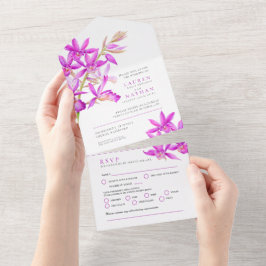 Hochzeitliches lila Juwel Orchideengericht Wasserf All In One Einladung