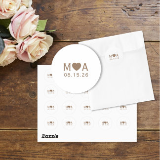 Hochzeitliches Monogramm-Liebe Herz Runder Aufkleber