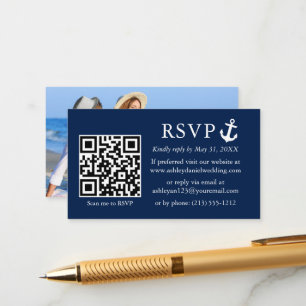 Hochzeitliches Navy Blue Anchor UAWG QR Foto Begleitkarte