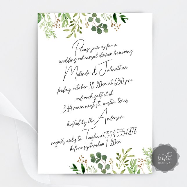 Hochzeitliches Probe Dinner Party, Moderne Vegetat Einladung (Wedding Rehearsal Dinner party, Modern Greenery Invitation Card, Digital Download)