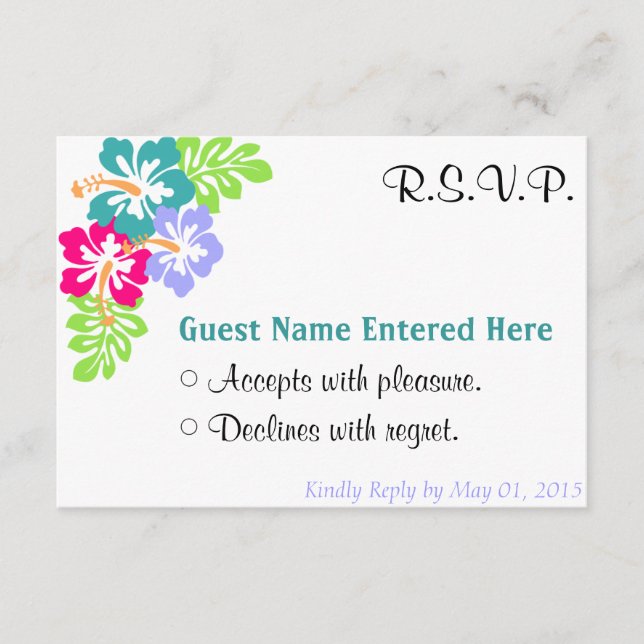 Hochzeitliches Set - Hibiskus Blauer Blumen RSVP Karte (Vorderseite)