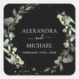 Hochzeitliches Siegel Eukalyptus Grüne Sukkulent Quadratischer Aufkleber