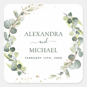 Hochzeitliches Siegel Eukalyptus Grüne Sukkulent Quadratischer Aufkleber