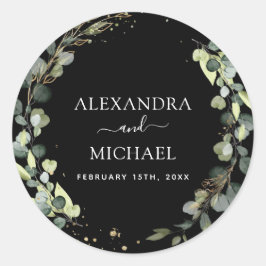 Hochzeitliches Siegel Eukalyptus Schwarzer Grüner Runder Aufkleber