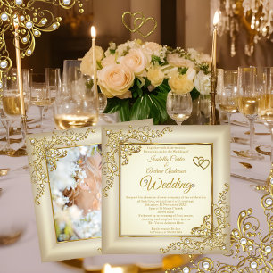 Hochzeitliches Vintages Creme Beige Gold Heart Pea Einladung