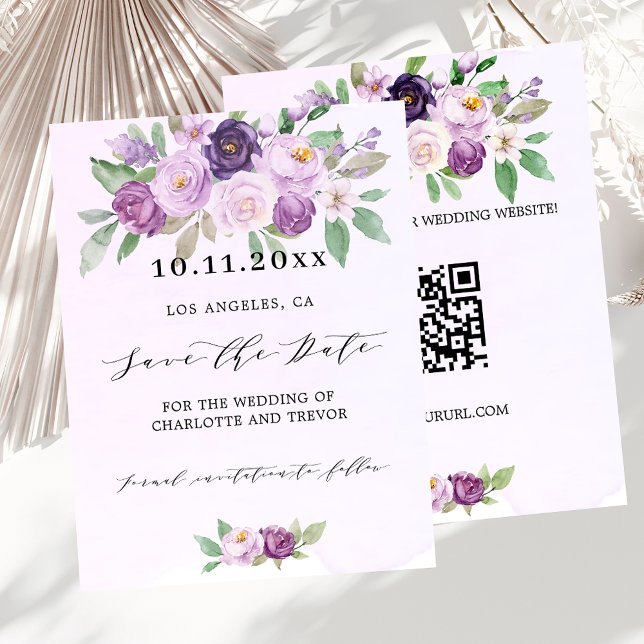 Hochzeitliches Violett-QR-Budget Save the Date (Von Creator hochgeladen)