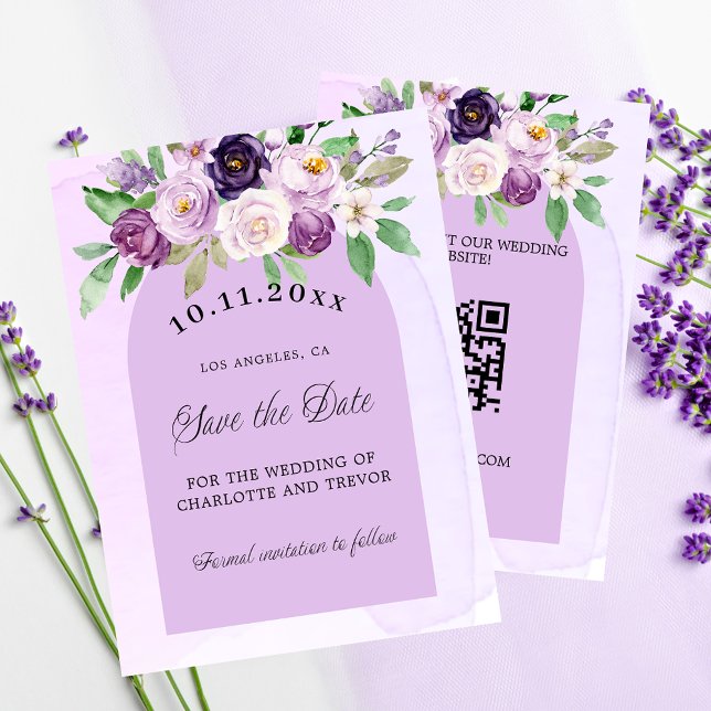 Hochzeitliches Violett - QR-Budget Save the Date Flyer (Von Creator hochgeladen)