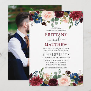 Hochzeitliches Watercolor Burgundy Mixed Floral Fo Einladung