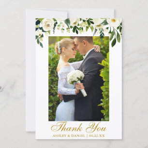 Hochzeitliches Weißes Foto mit weißer Blüte Dankeskarte