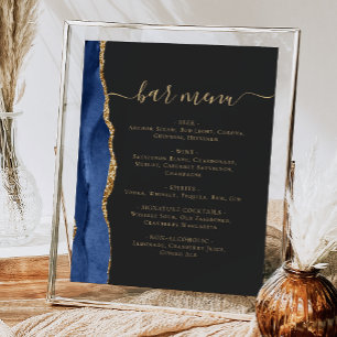 Hochzeitmenü Bar Navy Blue Gold Agate Dark Poster