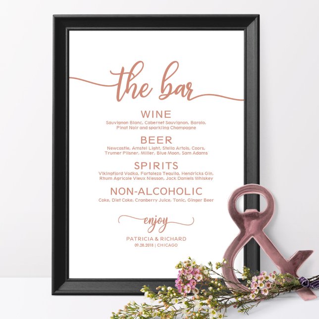 Hochzeitmenü Bar-Rose signieren Gold-Kalligrafie Poster (Von Creator hochgeladen)