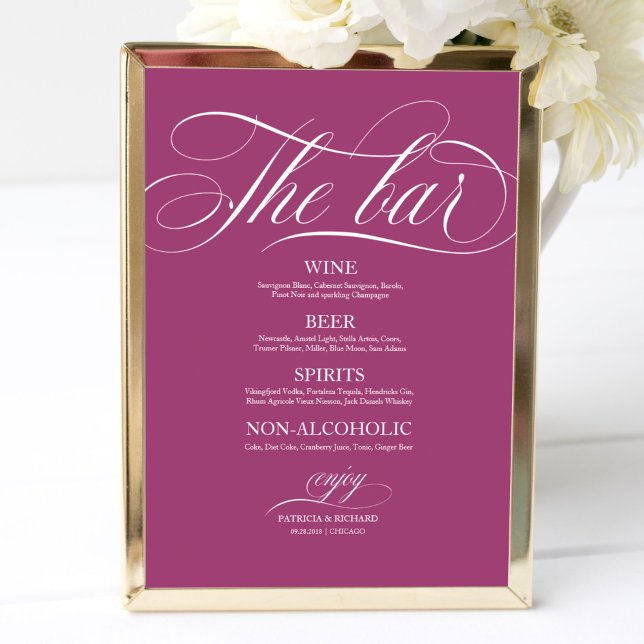Hochzeitmenü Bar Signieren Chic Pink Cassis Poster (Von Creator hochgeladen)