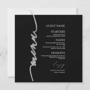 Hochzeitmenü Karte Imitate Glitzer Silver Black