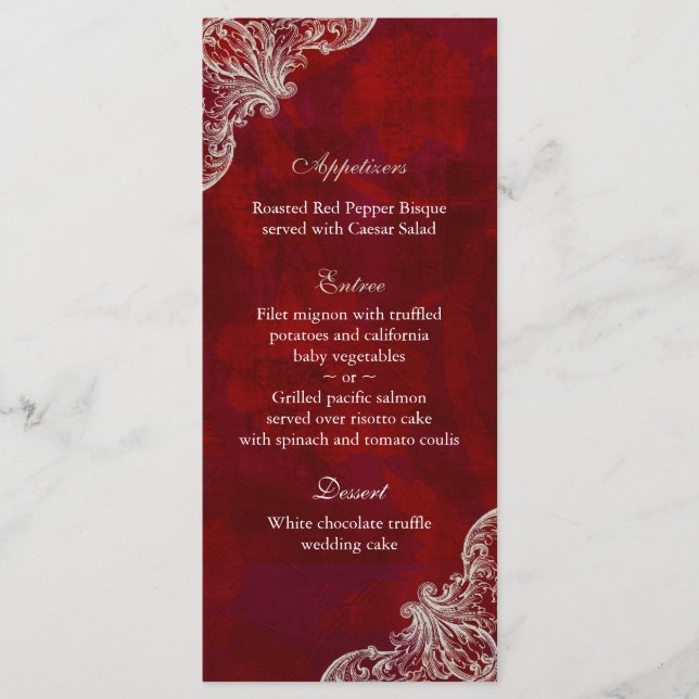 Hochzeitmenü Karten Rote Rose Garden V2 (Vorderseite)