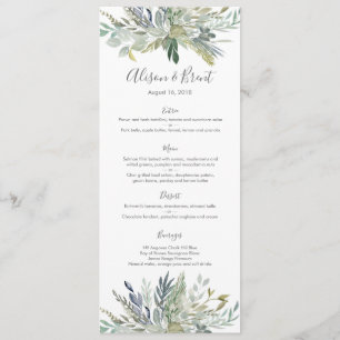 Hochzeitmenü oder Programmkarte für Green Foliage- Menükarte
