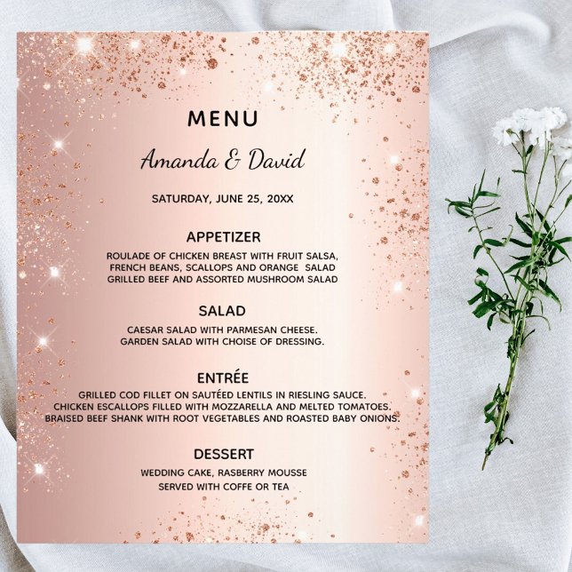 Hochzeitmenü Rose Gold Glitzer Glitzern Budget Flyer (Von Creator hochgeladen)