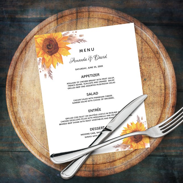 Hochzeitmenü Sonnenblumen Pampas Gras Budget Flyer (Von Creator hochgeladen)
