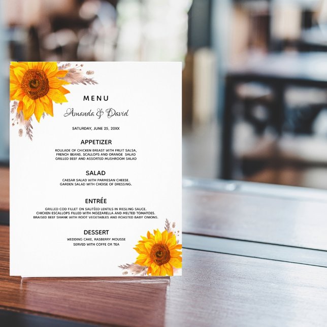 Hochzeitmenü Sonnenblumen Pampas Gras Budget Flyer (Von Creator hochgeladen)