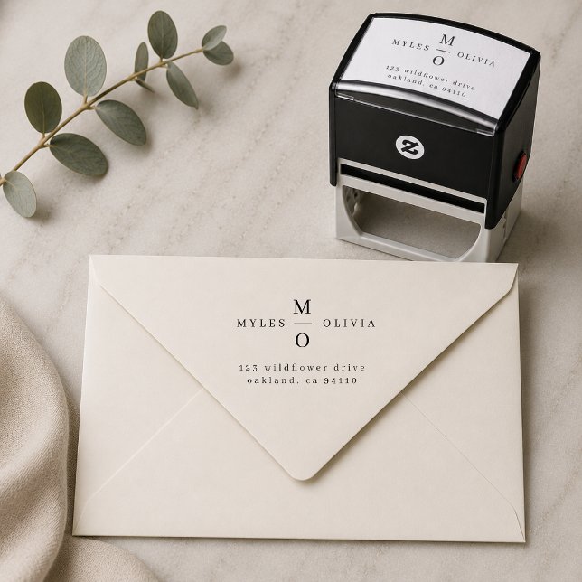 Hochzeitmongramm-Elegante Rücksendeadresse Permastempel (Custom wedding return address stamp with couple monogram for invitations and save the dates.)