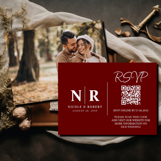 Hochzeitmongramm UAWG QR Code Foto Elegant Begleitkarte (Von Creator hochgeladen)