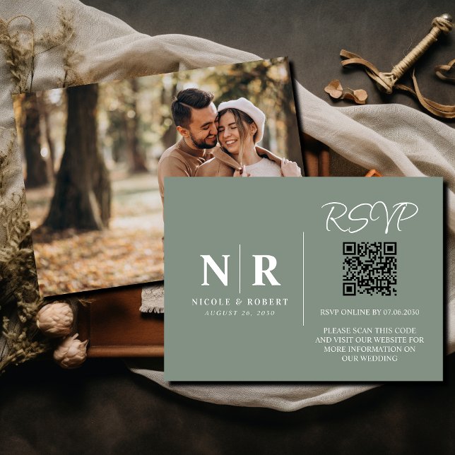Hochzeitmongramm UAWG QR Code Foto Elegant Begleitkarte (Von Creator hochgeladen)
