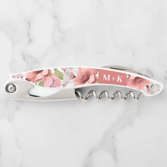 Hochzeitmonogramm Rosa Bohemische Wasserfarbe Kellnermesser (Vorderseite)
