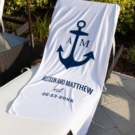 Hochzeitmonographie der modernen Navy Blue Nautica Strandtuch