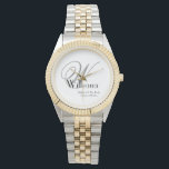 Hochzeitmutter des Bride-Geschenk Monogramm Chic Armbanduhr<br><div class="desc">Hochzeit Brautparty gibt Mutter des Bride-Geschenks Monogram Elegant Simple Chic Watch(). Klicken Sie auf diese Vorlage personalisieren, um sie mit Ihrem Monogramm Initial, dem Namen und dem Hochzeitdatum schnell und einfach anzupassen. Hochzeit Mutter der Braut Geschenk Monogram Chic Watch, ist Teil der Parent Geschenke Collection in diesem Laden. 30 Tage...</div>