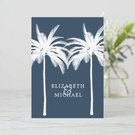 Hochzeitpalme Elegant Modernes Weißes Blau Einladung