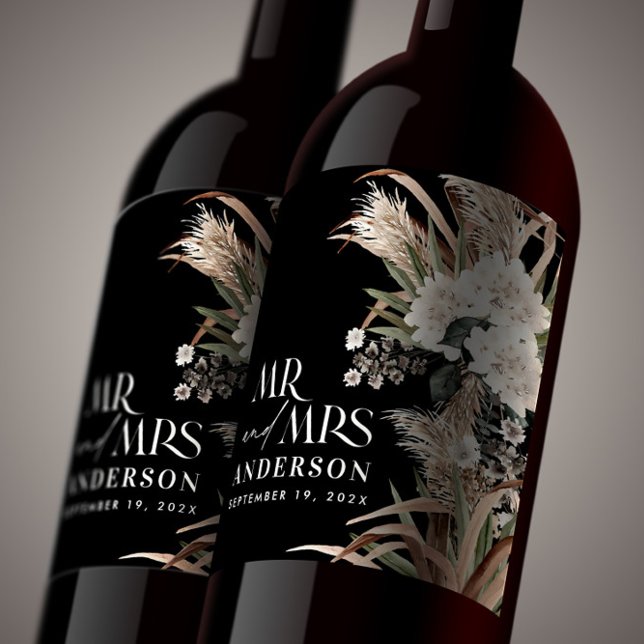 Hochzeitpampas eucalyptus modern mr und mrs Party Weinetikett (Von Creator hochgeladen)